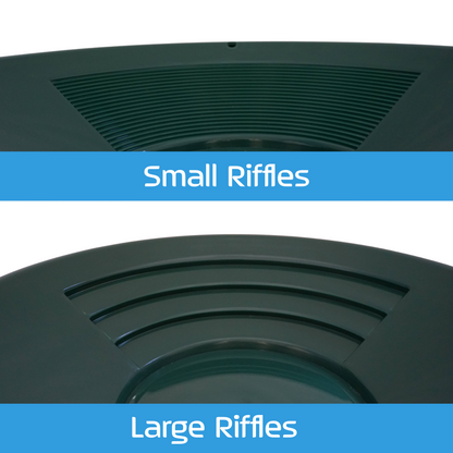 Comparison of small and large riffles in NubuClo gold prospecting pan.

