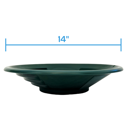 Side profile of DV Outdoors NubuClo gold pan showing 14 inch diameter dimensions.
