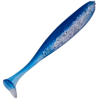 Blue paddle tail fishing lure with glittery texture