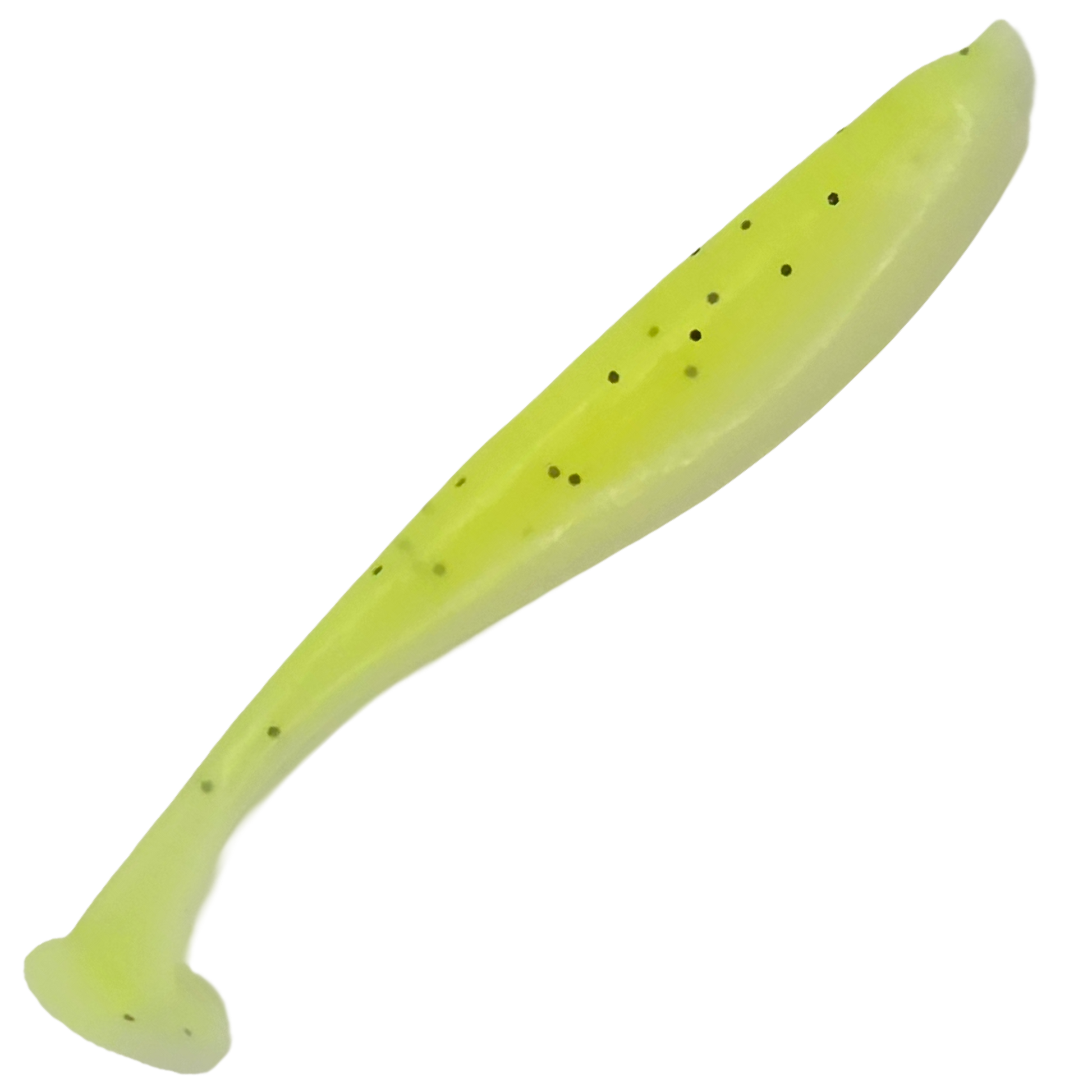 Yellow paddle tail fishing lure with black spots