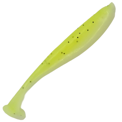 Yellow paddle tail fishing lure with black spots
